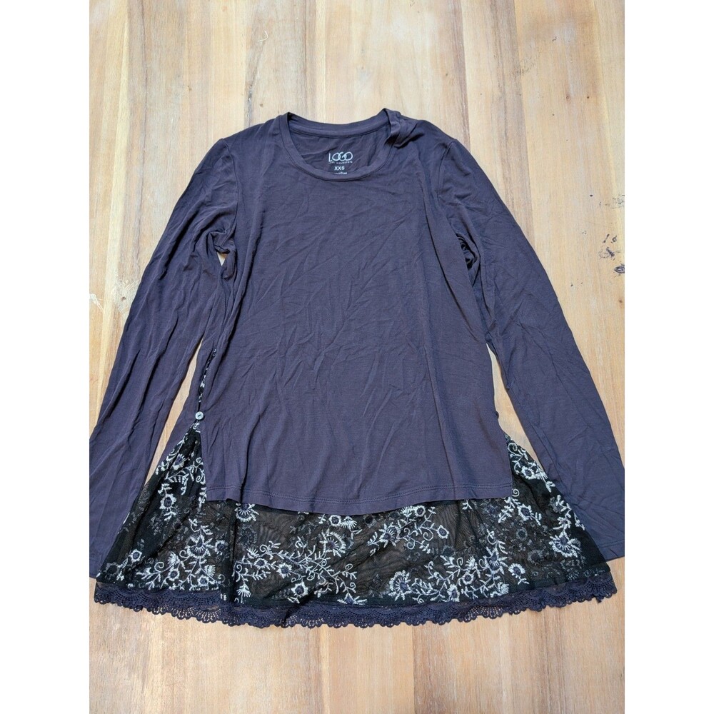 Logo By Lori Goldstein Long Sleeve Lace Detail Top Size XXS Purple Black